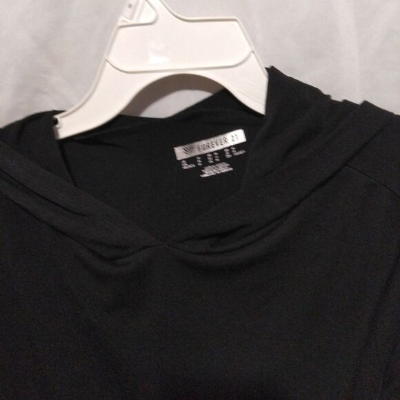 FOREVER 21 Cropped Hooded Sweatshirt Women's Size M BLACK STRETCH Hoodie - Picture 4 of 8